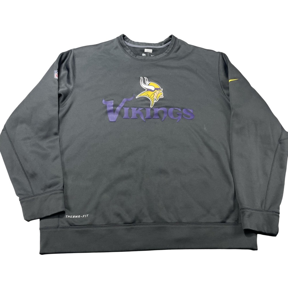 Minnesota Vikings Sweatshirt Mens XL Gray NFL Football Nike Therma Fit Crewneck